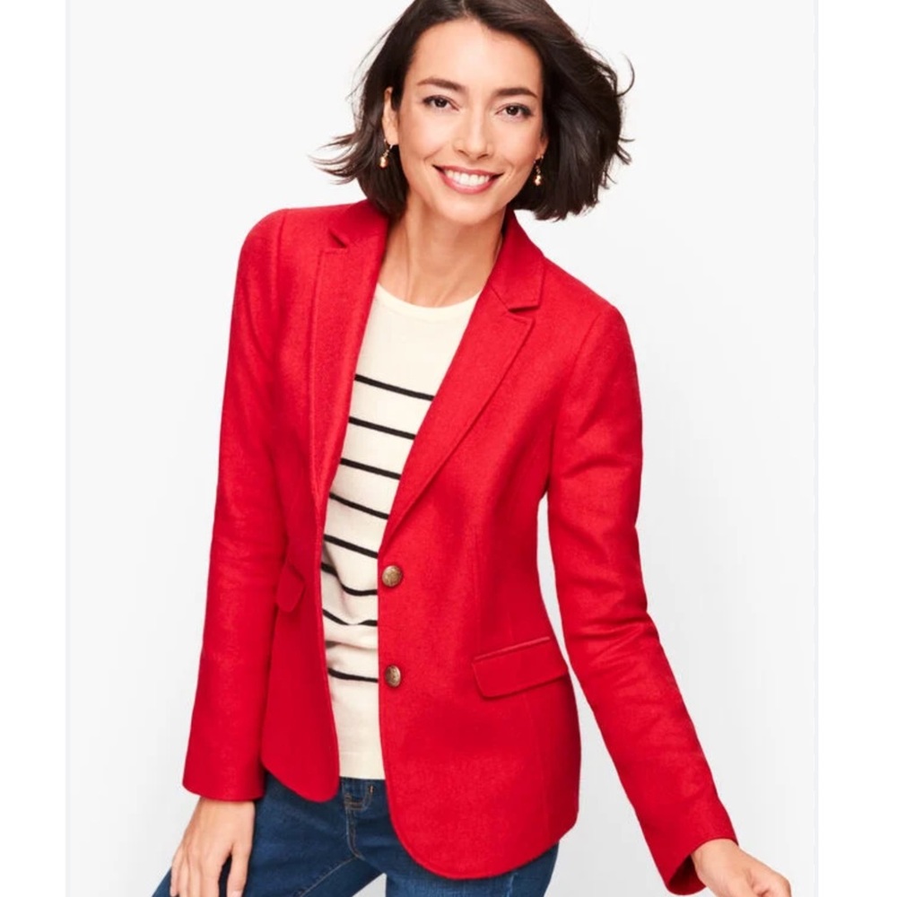 Talbots Shetland Wool Blazer Jacket Red Pop Herringbone 14 - Picture 2 of 13